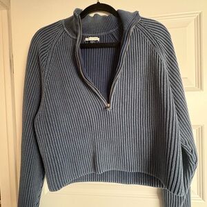 American Eagle Outfitters Blue Ribbed Mock Neck Sweater